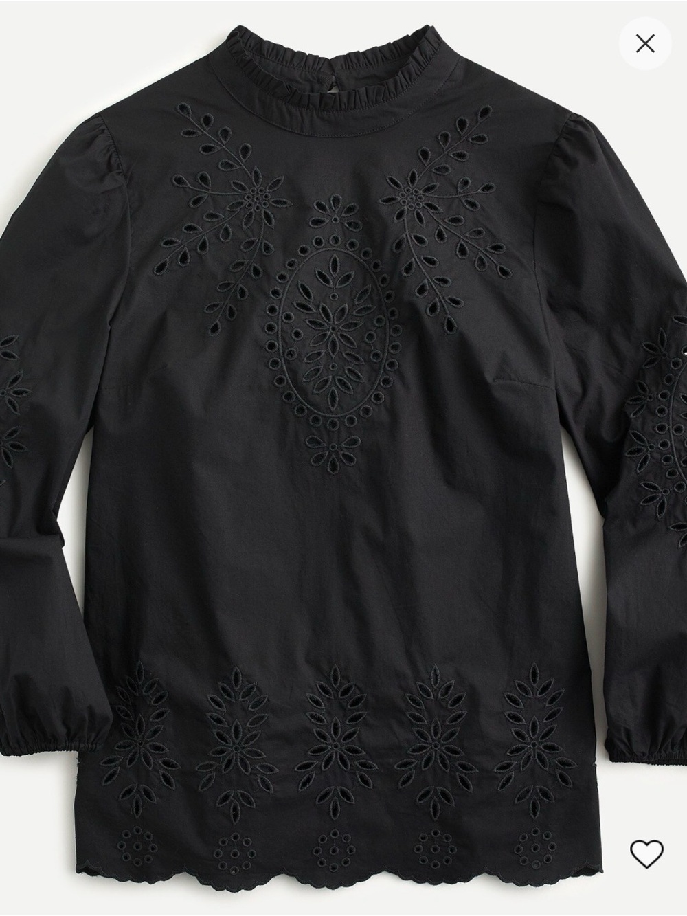 J. Crew Black Eyelet Embroidered Mock-Neck Blouse